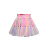 Sara Sara 2 Tiered Rainbow Mesh Tutu Skirt Pink Multi or Long Sleeve Top W/ Rainbow Mesh Ruffle & Butterfly