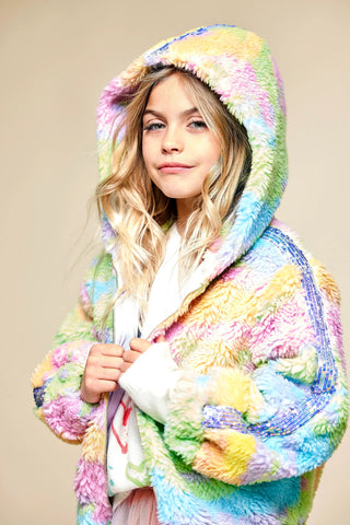 Hannah Banana Sara Sara Colorful Sherpa Hooded Jacket W/Sequins Trim